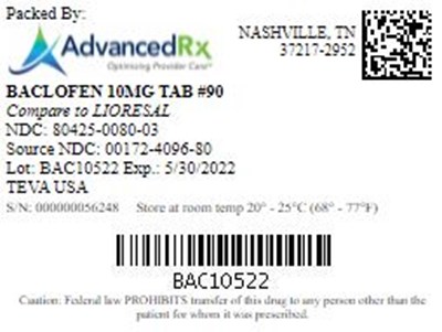 Baclofen 10mg Tab Qty 90 NDC 80425-0080.jpg Baclofen 10mg Tab Qty 90 NDC 80425 0080